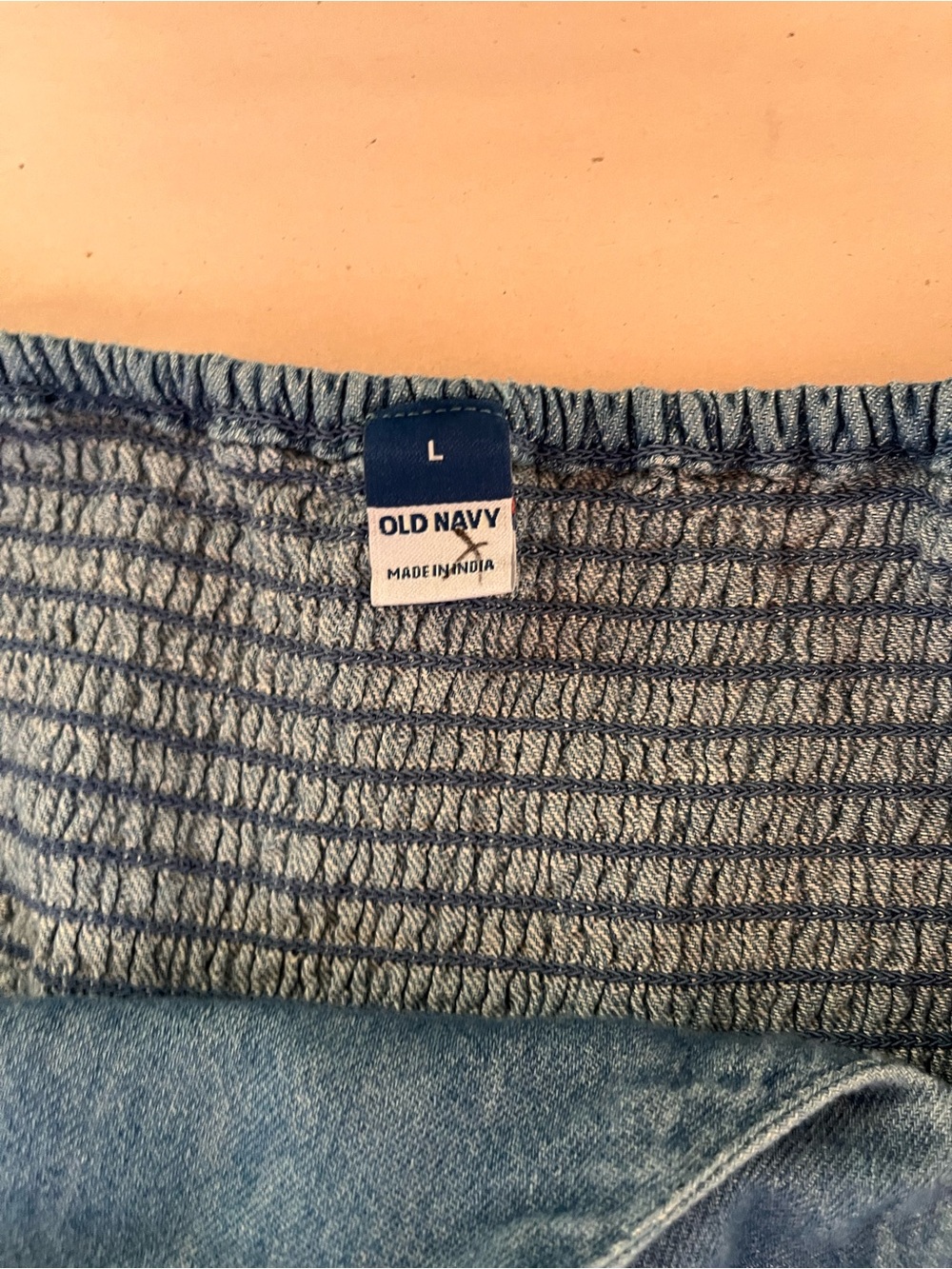 Old Navy Waist-Defined Smocked Denim Jumpsuit Chambray Large - Picture 9 of 14
